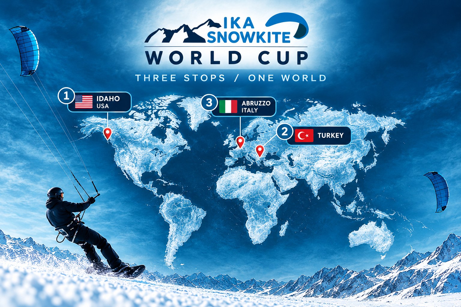 IKA Snowkite World Cup 2027: tre tappe, Idaho, Turchia e Abruzzo